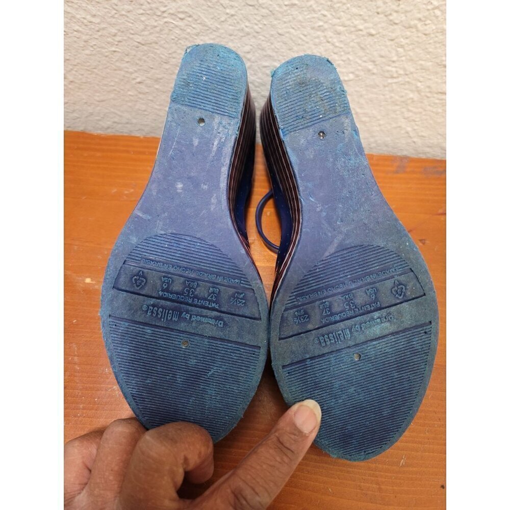 Melissa Blue Wedge Sandals with Striped Heel - Picture 9 of 12